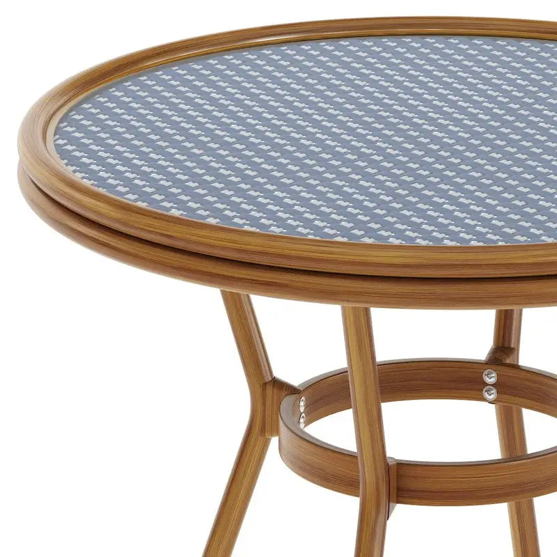 White & Gray Rattan / Natural Frame 2-Person Indoor/Outdoor Bistro Table