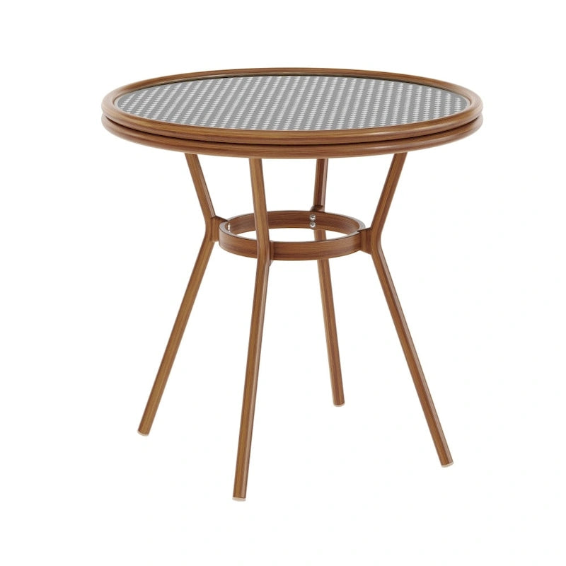 White & Gray Rattan / Natural Frame 2-Person Indoor/Outdoor Bistro Table