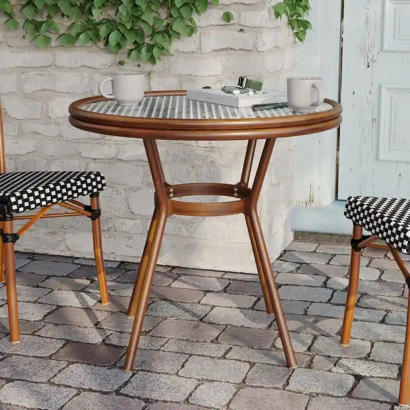 White & Gray Rattan / Natural Frame 2-Person Indoor/Outdoor Bistro Table