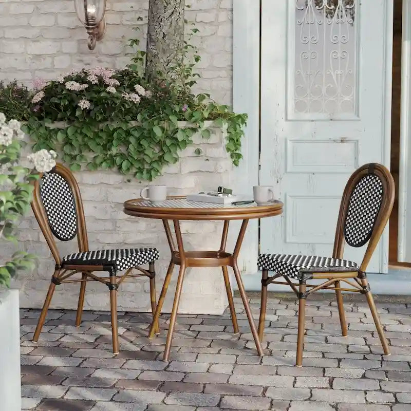 White & Gray Rattan / Natural Frame 2-Person Indoor/Outdoor Bistro Table
