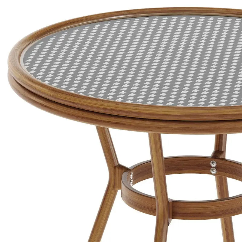 White & Gray Rattan / Natural Frame 2-Person Indoor/Outdoor Bistro Table