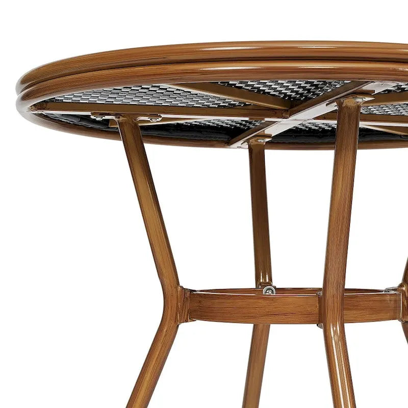 White & Gray Rattan / Natural Frame 2-Person Indoor/Outdoor Bistro Table