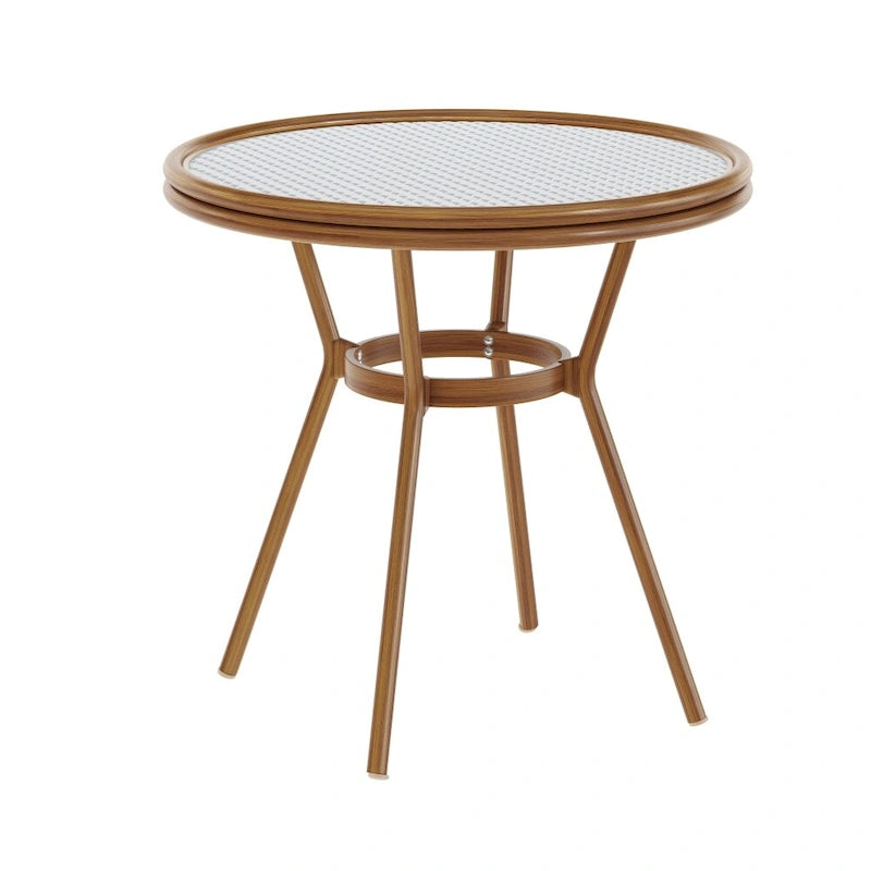 White & Gray Rattan / Natural Frame 2-Person Indoor/Outdoor Bistro Table