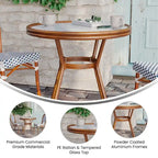 White & Gray Rattan / Natural Frame 2-Person Indoor/Outdoor Bistro Table