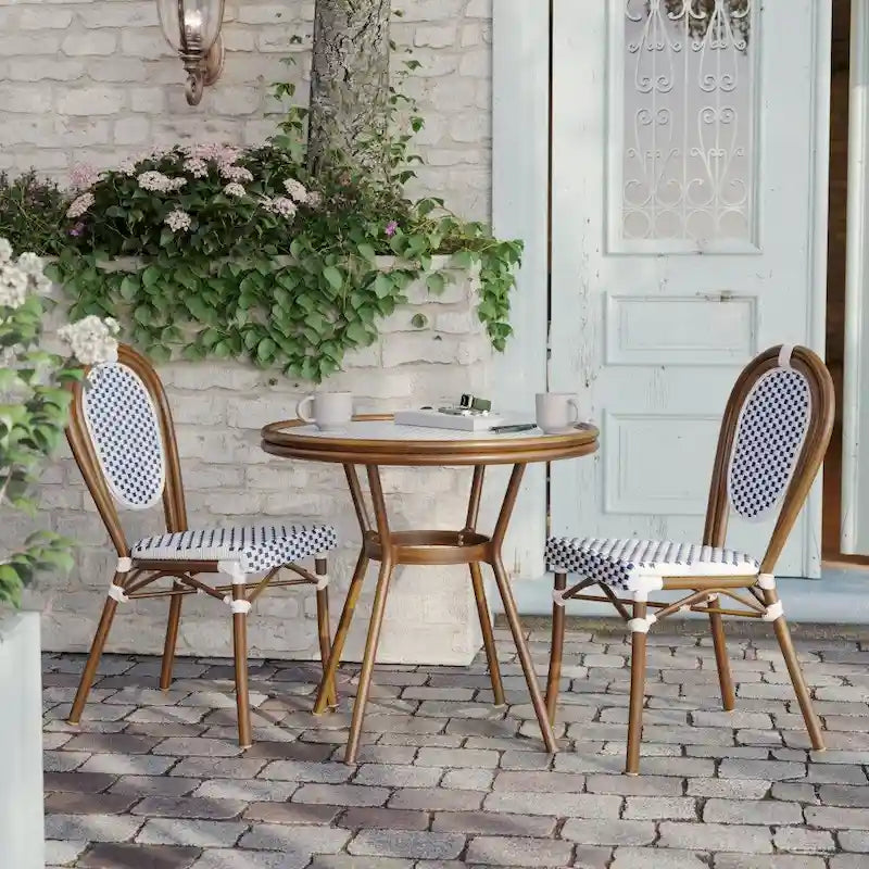 White & Gray Rattan / Natural Frame 2-Person Indoor/Outdoor Bistro Table