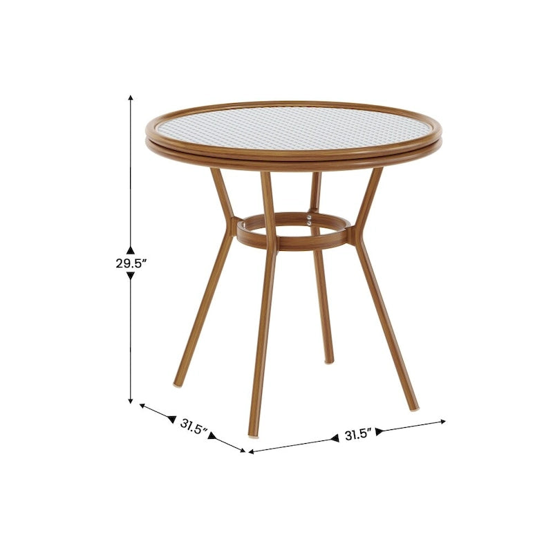 White & Gray Rattan / Natural Frame 2-Person Indoor/Outdoor Bistro Table