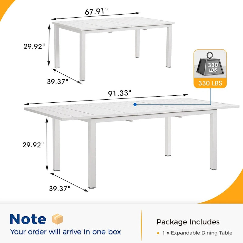 Grey/White Extendable Aluminum Outdoor Dining Table, Seats 6–8