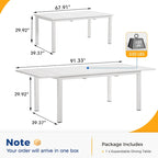 Grey/White Extendable Aluminum Outdoor Dining Table, Seats 6–8