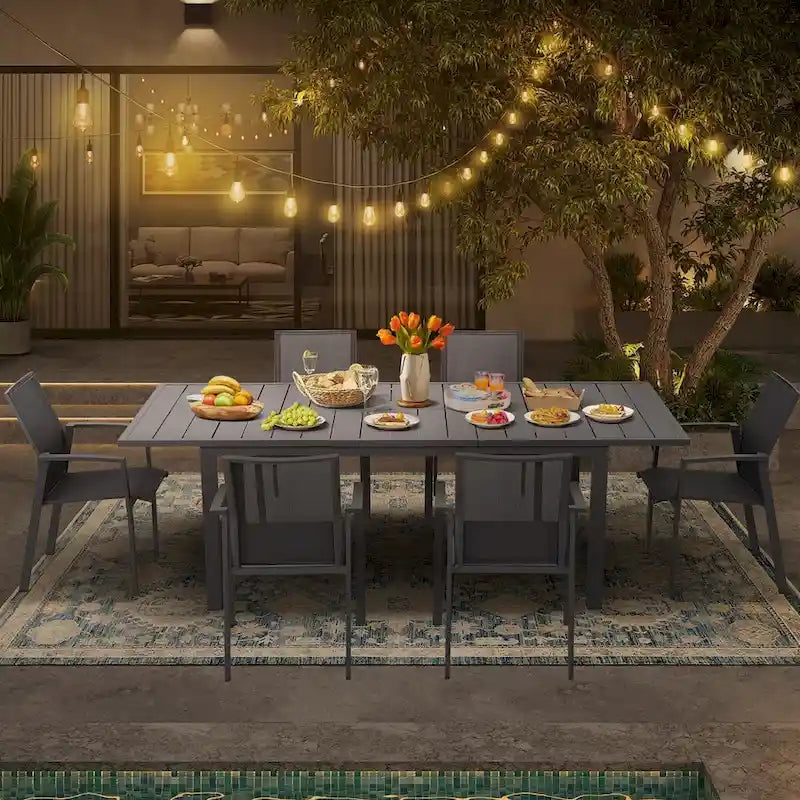Grey/White Extendable Aluminum Outdoor Dining Table, Seats 6–8