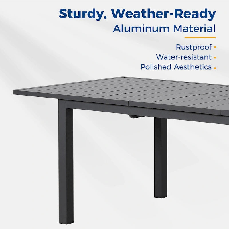 Grey/White Extendable Aluminum Outdoor Dining Table, Seats 6–8