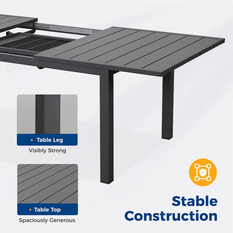 Grey/White Extendable Aluminum Outdoor Dining Table, Seats 6–8