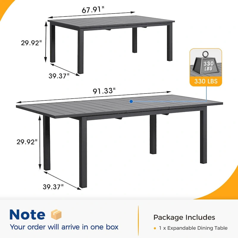 Grey/White Extendable Aluminum Outdoor Dining Table, Seats 6–8