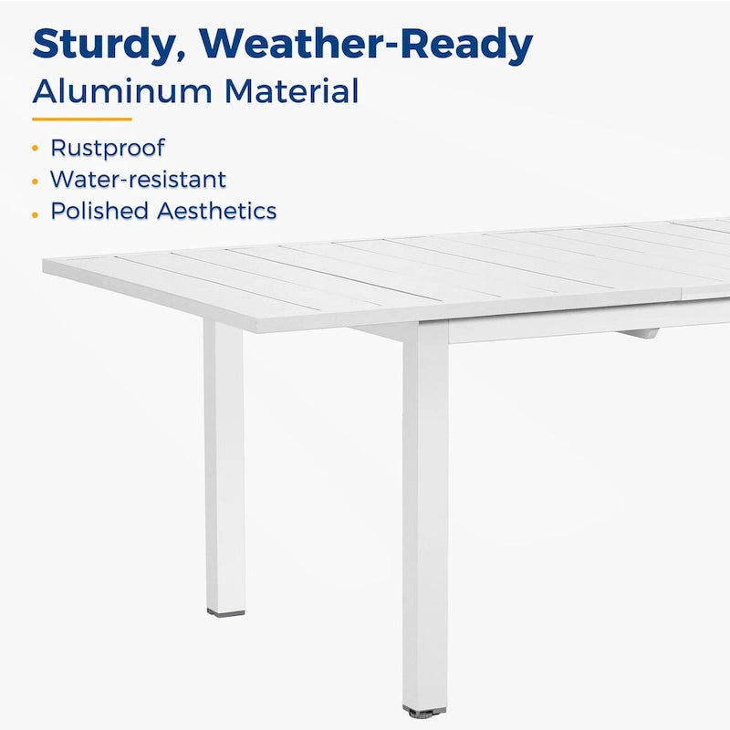 Grey/White Extendable Aluminum Outdoor Dining Table, Seats 6–8