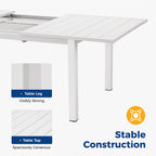 Grey/White Extendable Aluminum Outdoor Dining Table, Seats 6–8