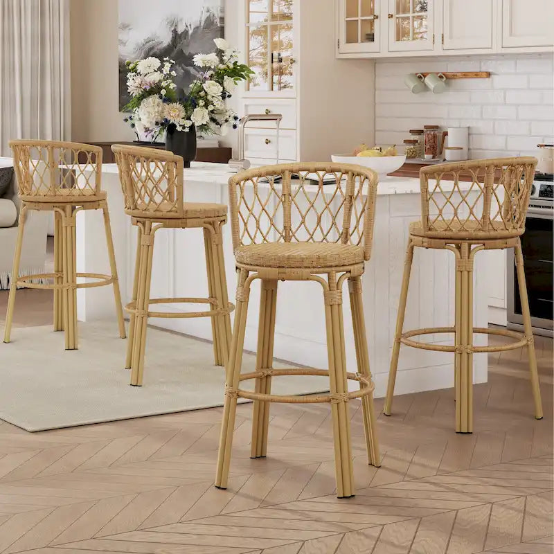 Light Brown Wicker Barstool, Boho Style, Set of 4 / Set of 2