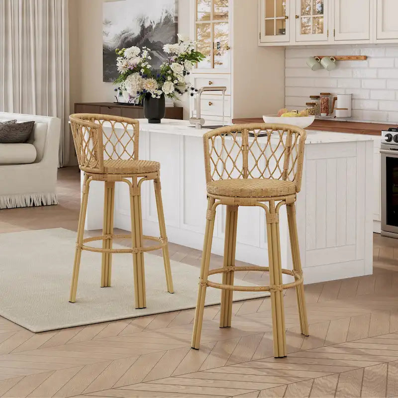 Light Brown Wicker Barstool, Boho Style, Set of 4 / Set of 2