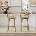 Light Brown Wicker Barstool, Boho Style, Set of 4 / Set of 2