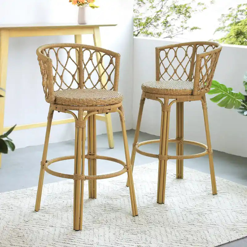 Light Brown Wicker Barstool, Boho Style, Set of 4 / Set of 2