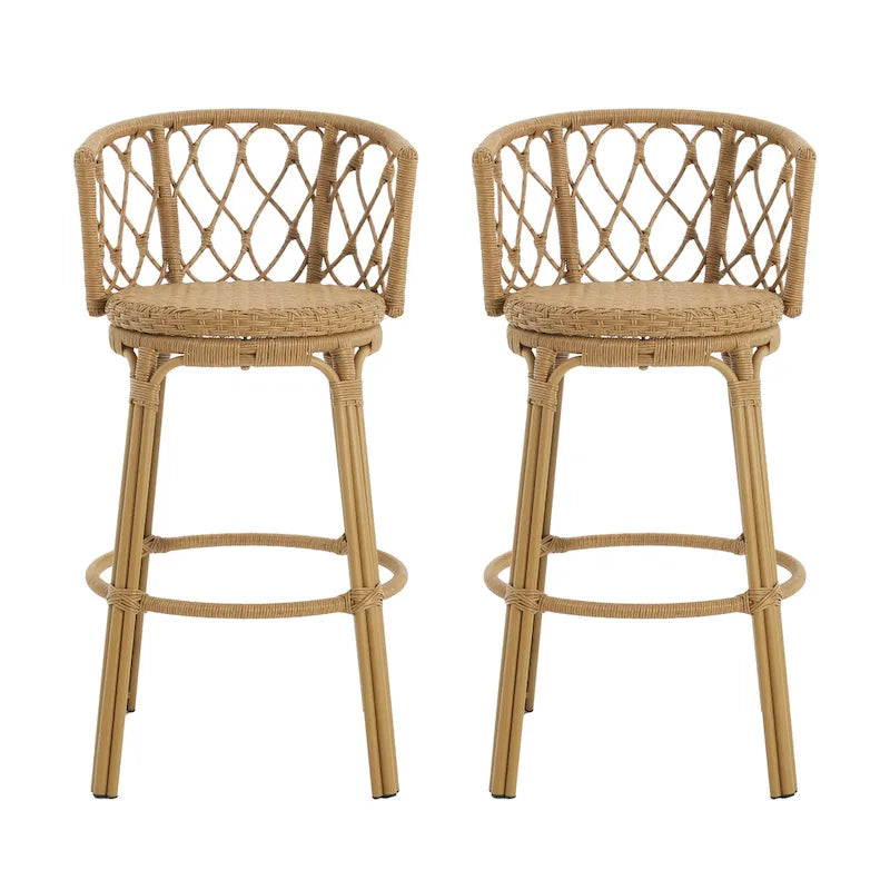 Light Brown Wicker Barstool, Boho Style, Set of 4 / Set of 2
