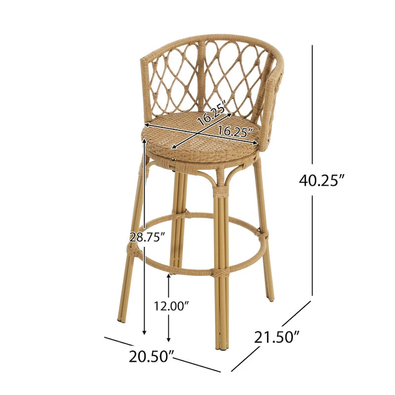 Light Brown Wicker Barstool, Boho Style, Set of 4 / Set of 2