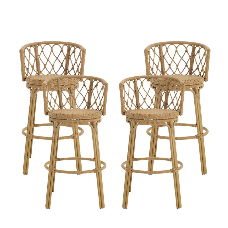 Light Brown Wicker Barstool, Boho Style, Set of 4 / Set of 2