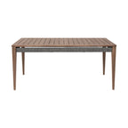 Brown & Gray Outdoor Dining Table, Rectangular Slatted Top, Woven Rope Apron, Seats 4