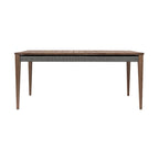 Brown & Gray Outdoor Dining Table, Rectangular Slatted Top, Woven Rope Apron, Seats 4