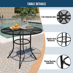 Black Round Steel Mesh Outdoor Bistro Table for 2, 36" Dia. with Umbrella Hole