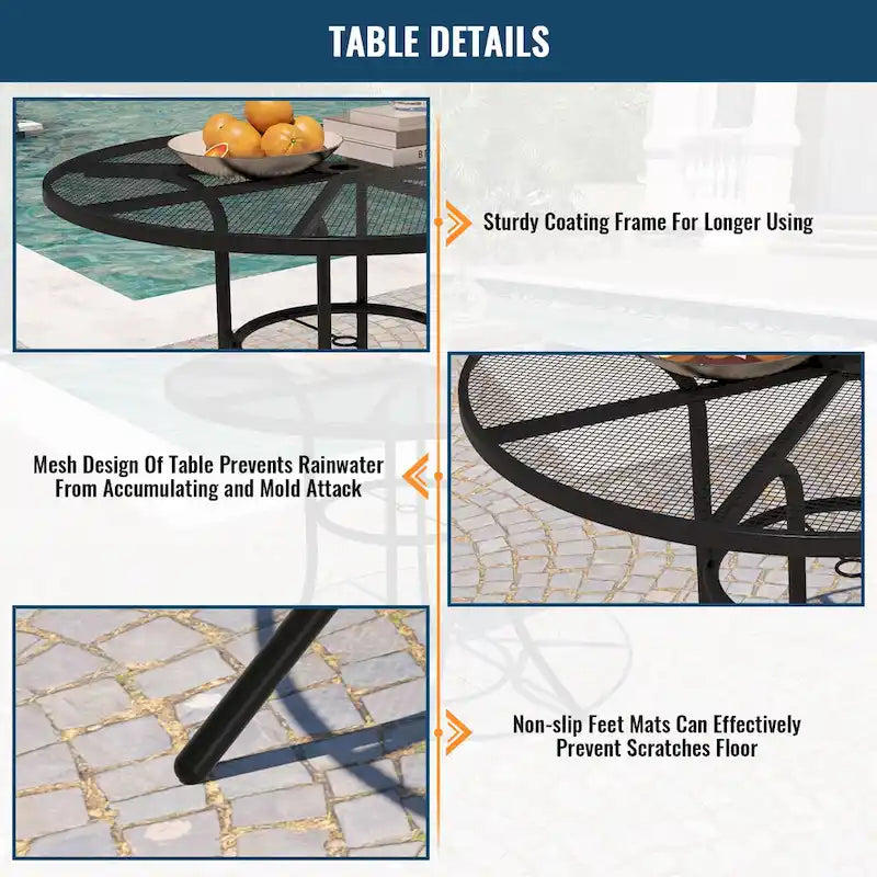 Black Round Steel Mesh Outdoor Bistro Table for 2, 36" Dia. with Umbrella Hole