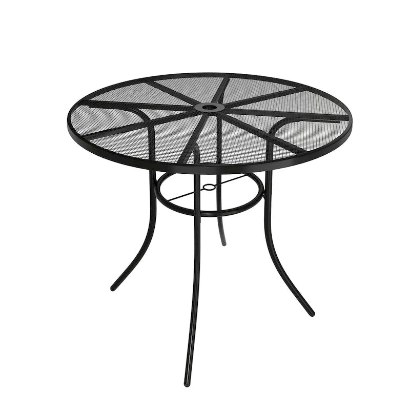 Black Round Steel Mesh Outdoor Bistro Table for 2, 36" Dia. with Umbrella Hole