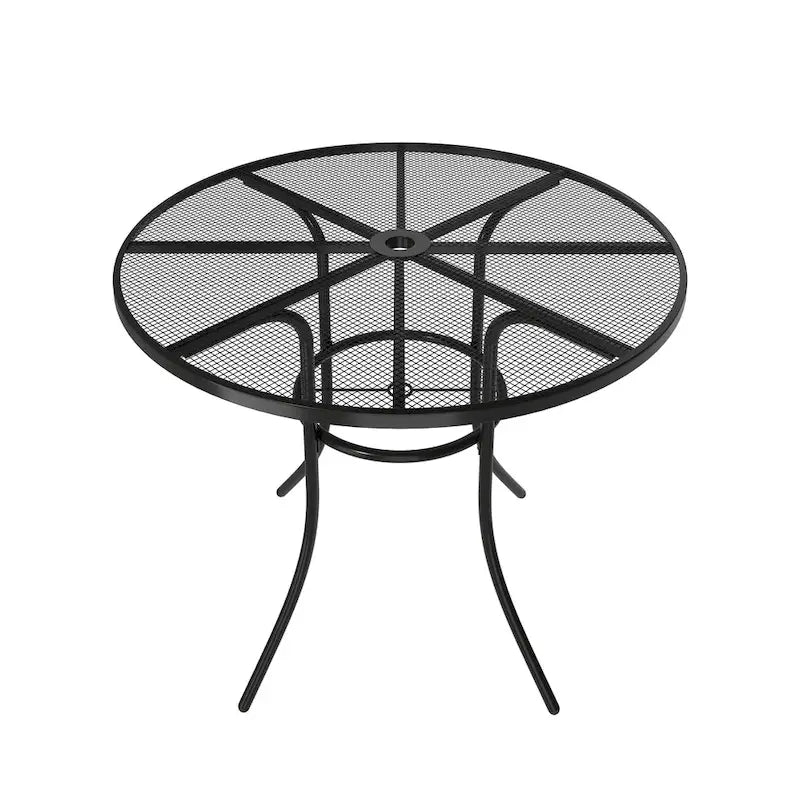Black Round Steel Mesh Outdoor Bistro Table for 2, 36" Dia. with Umbrella Hole