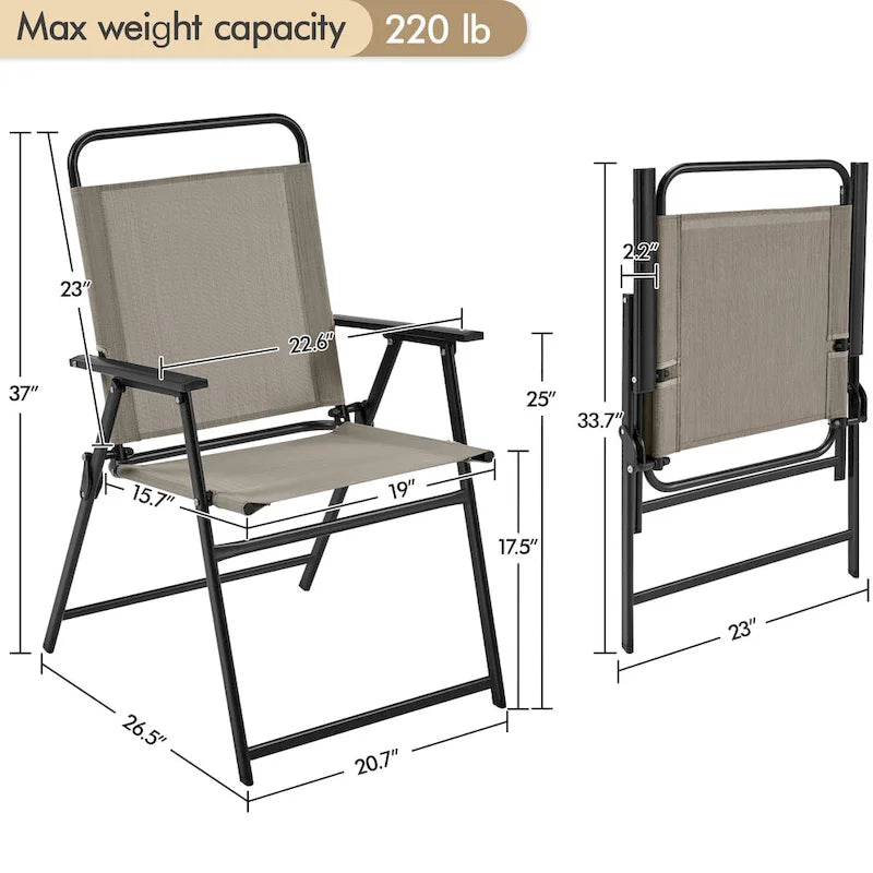 Black Foldable Outdoor Dining Chairs, Set of 2