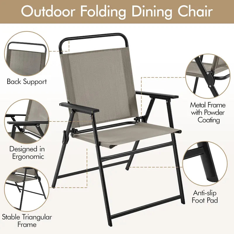 Black Foldable Outdoor Dining Chairs, Set of 2