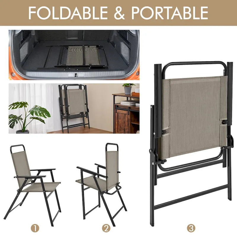 Black Foldable Outdoor Dining Chairs, Set of 2