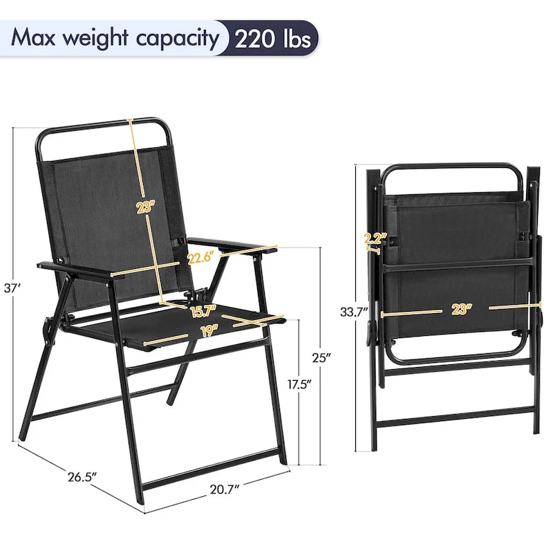 Black Foldable Outdoor Dining Chairs, Set of 2