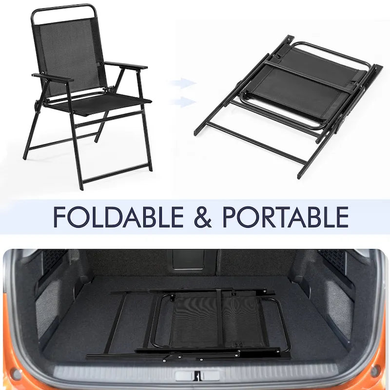 Black Foldable Outdoor Dining Chairs, Set of 2