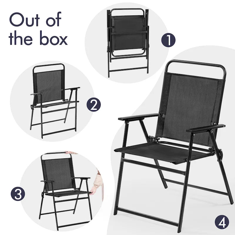 Black Foldable Outdoor Dining Chairs, Set of 2