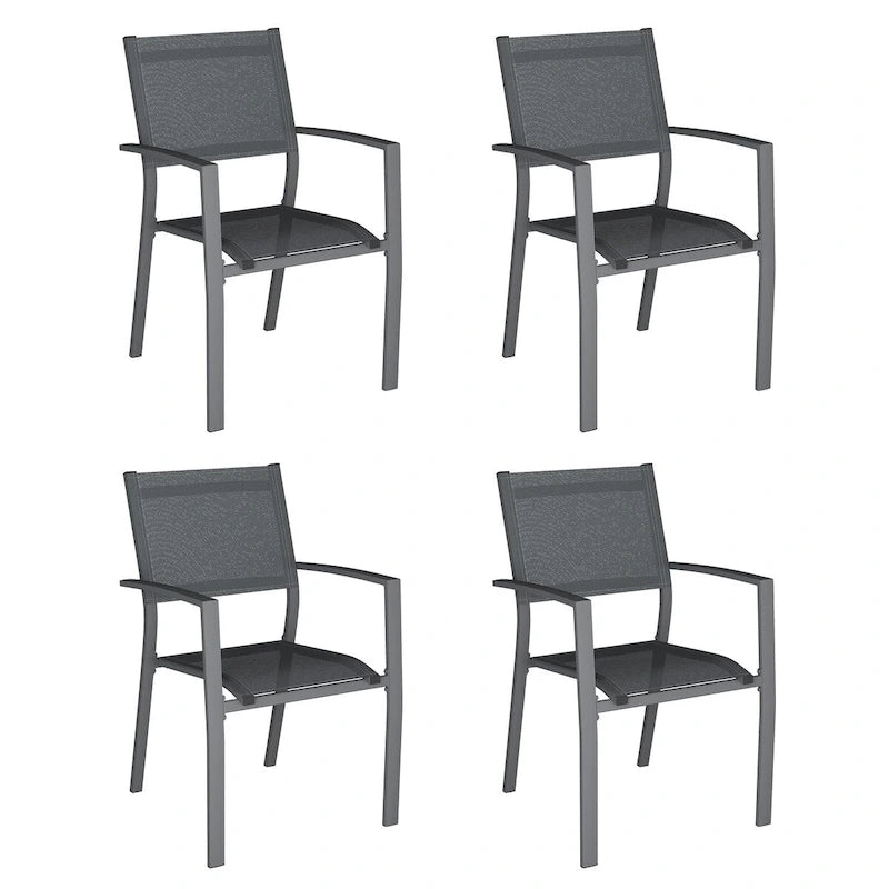 Grey/Khaki Stackable Outdoor Dining Armchair, Set of 4