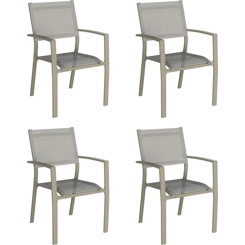Grey/Khaki Stackable Outdoor Dining Armchair, Set of 4