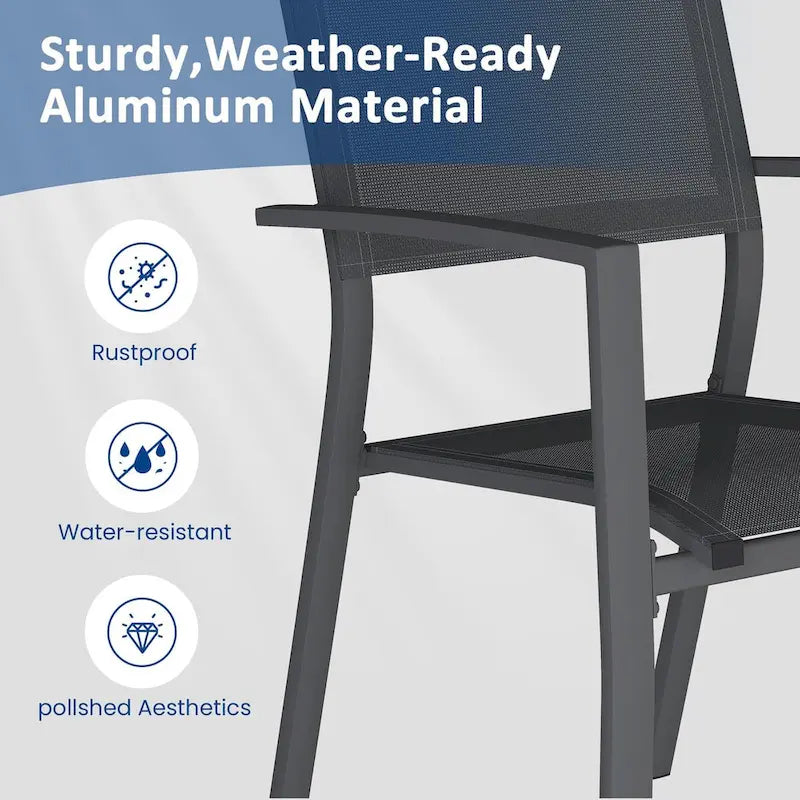Grey/Khaki Stackable Outdoor Dining Armchair, Set of 4