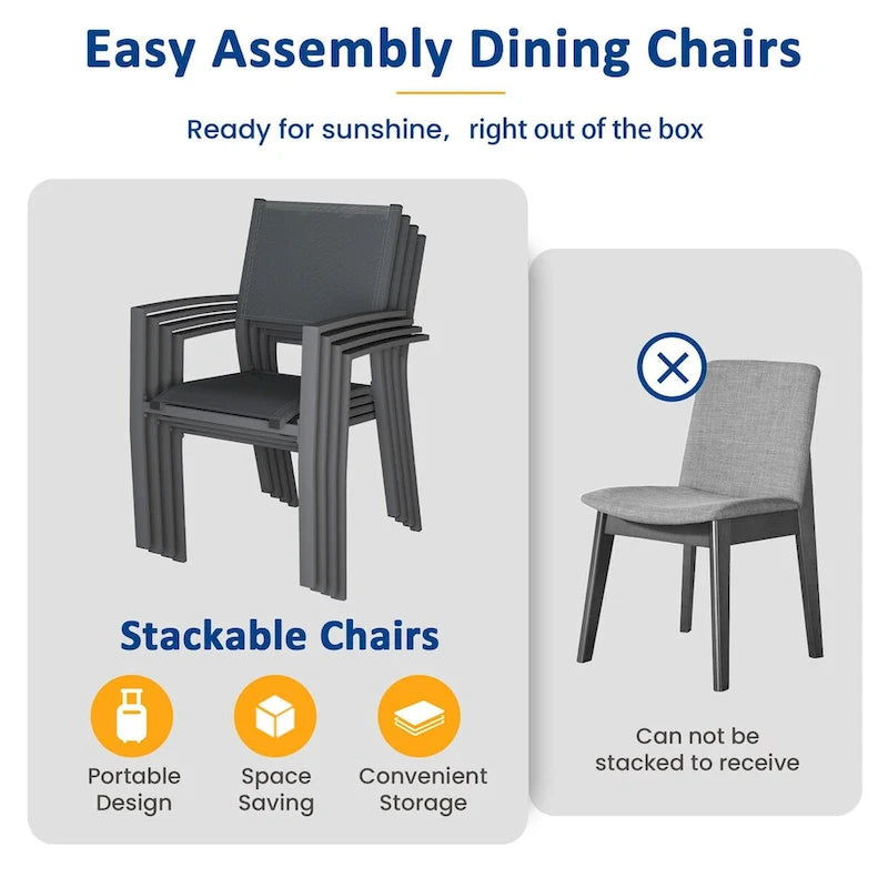 Grey/Khaki Stackable Outdoor Dining Armchair, Set of 4