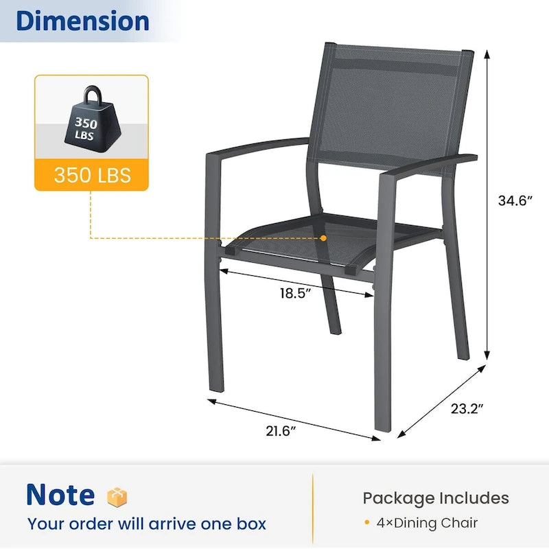 Grey/Khaki Stackable Outdoor Dining Armchair, Set of 4
