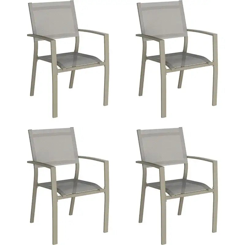 Grey/Khaki Stackable Outdoor Dining Armchair, Set of 4