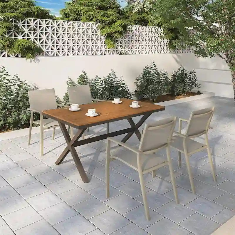 Grey/Khaki Stackable Outdoor Dining Armchair, Set of 4
