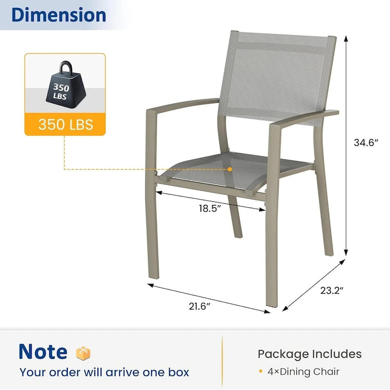 Grey/Khaki Stackable Outdoor Dining Armchair, Set of 4