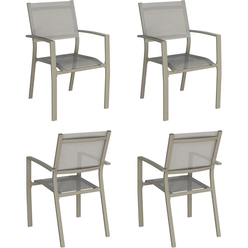 Grey/Khaki Stackable Outdoor Dining Armchair, Set of 4