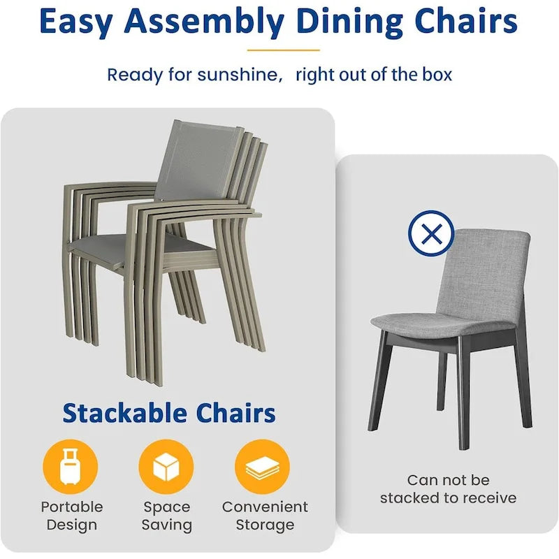 Grey/Khaki Stackable Outdoor Dining Armchair, Set of 4