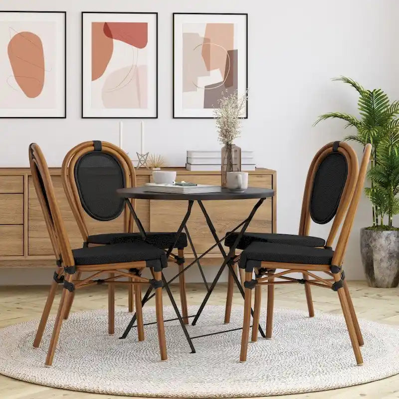 Black/Natural Frame Textilene Stackable Bistro Chair, Set of 4, Seats 4