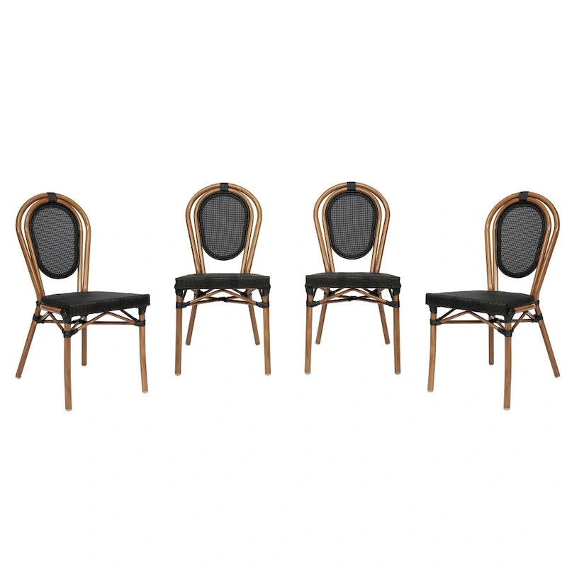 Black/Natural Frame Textilene Stackable Bistro Chair, Set of 4, Seats 4
