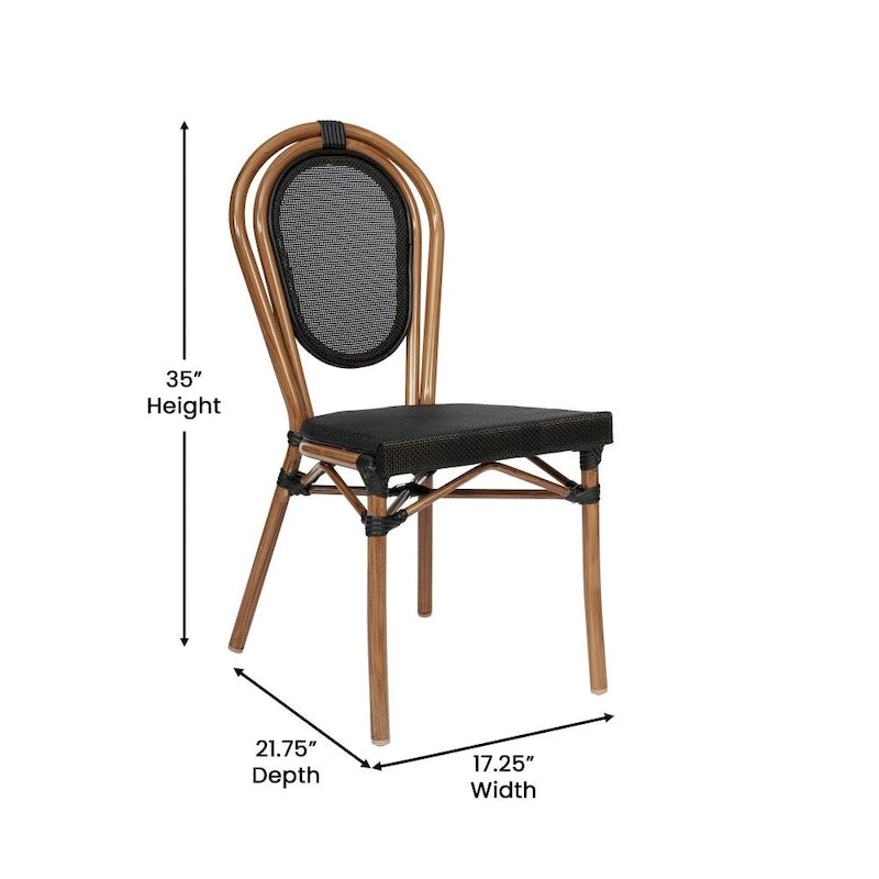 Black/Natural Frame Textilene Stackable Bistro Chair, Set of 4, Seats 4